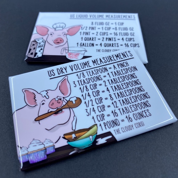 Pig Measuring Chart Magnet Set Kitchen Baking Cooking Guide and Gift - Picture 4 of 4